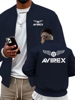 AVIREX柄入りネイビー ジップアップベースボールジャケット