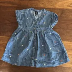 GAP デニム花柄刺繍ワンピース 12-18ヶ月