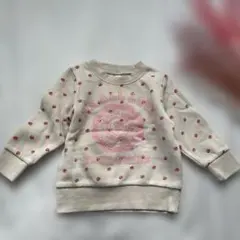 赤ドット柄 90㎝白トレーナー 裏起毛