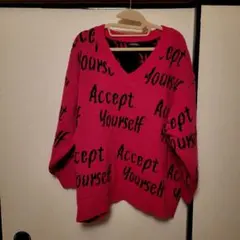 大きいサイズ 4L アベイル Y2K Vネック ギャル オーバーニット ピンク