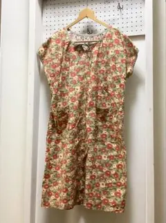 半袖 膝丈ワンピース M-L　日本製　綿100% 北欧柄風