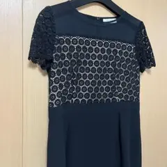 【レリアン】黒のレース半袖ひざ丈ワンピース　9号