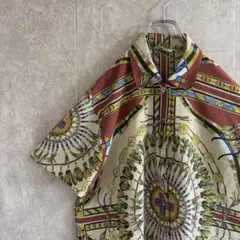 総柄シャツ　インディアンジュエリー柄　ヴィンテージ レトロ ポリシャツ