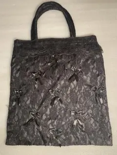 ブラックフォーマルバッグ レース 花 リボン付き【小さめ】