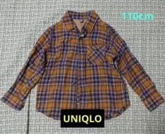 110cm　UNIQLO オレンジ紫チェック柄長袖シャツ