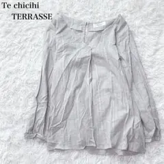 テチチテラス 長袖コットンブラウス ストライプ柄 綿100 刺繍レース キレイめ