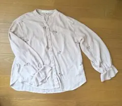 【花柄刺繍入り】薄ピンク長袖シャツ