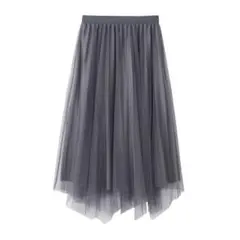 【大人気！】プリーツスカート ベロア チュールスカート ミディ ロング グレー