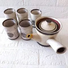 和風 陶器 急須 湯呑み5客セット茶器セット 湯のみ 煎茶 昭和レトロ 木箱付き