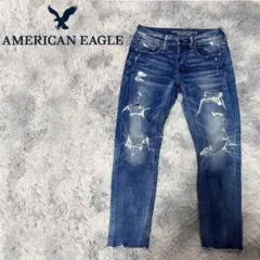 AMERICAN EAGLE トムガール ストレッチ ダメージデニム ブルーのサムネイル