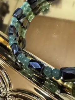 磁気ヘマタイトブレスレット グリーンビーズ フリーサイズ