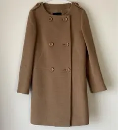INDIVI アンゴラ混ウールノーカラーダブルブレストコート 38 ベージュ系