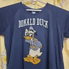 Disney ドナルドダック刺繍 半袖Tシャツ ネイビー L