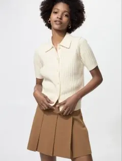 ユニクロ UNIQLO リブポロカーディガン　OFF WHITE Mサイズ