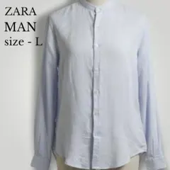 ザラマン スリムフィット リネンシャツ バンドカラー ベージュ 麻100%