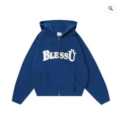BlessU ネイビー フード付きパーカー　M BlessUネイビーフード付きパーカー BLESS U ジップパーカー