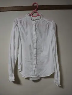 H&M　フリルスタンドカラー長袖ブラウス　ホワイト　XS　通勤服　仕事服