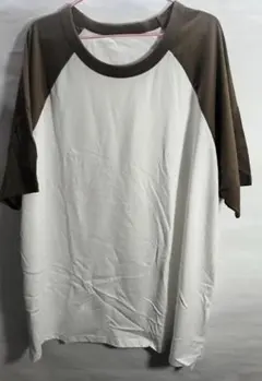 ホワイト/ブラウン ラグランTシャツ Lサイズ