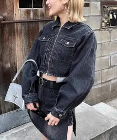 スパイラルガール ダークデニム クロップドジャケット