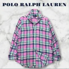 ポロラルフローレン シャツ リネン 麻 チェック ピンク ポニー 現行