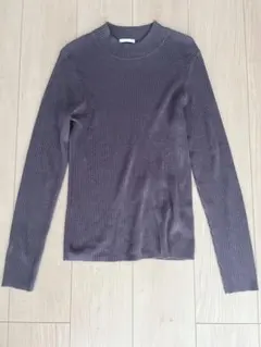 リブ編み ブラウン 長袖ニット