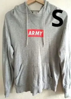 パーカー グレー フード付き ARMY　ロゴ入り Sサイズ