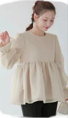 fitmore クリンクルシアーオーガンジーボリュームスリーブトップス