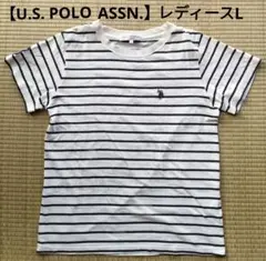 【U.S. POLO ASSN.】レディースL ブラックボーダーTシャツのサムネイル