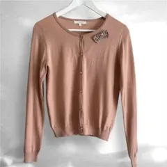 PROPORTION ビジューリボンカーディガン くすみピンク L 羽織り