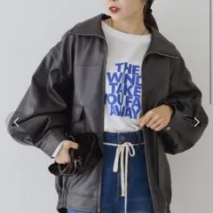 フェイクレザー ブルゾン ジャケット ダークブラウンのサムネイル