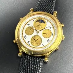 希少 美品 稼働品 SEIKO 新品電池 ムーンフェイズ トリプルカレンダー 