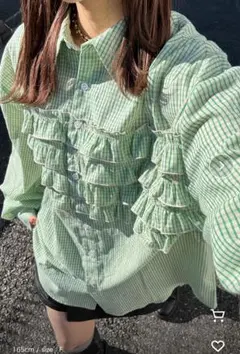 CIAOPANICTYPY フリルドッキングオーバーシャツ/シアー グリーン