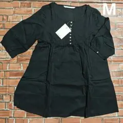 ブラック チュニック 五分袖 100%コットン Mサイズ