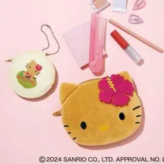 sweet 日焼けハローキティ ふわふわフェイス形ポーチ & チャームポーチのサムネイル