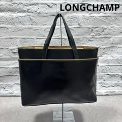 LONGCHAMP ロンシャン レザー × ナイロン ハンドバッグ ブラック