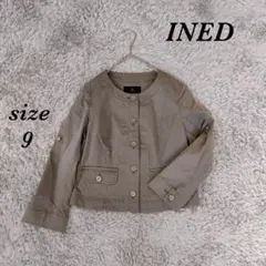 イネド (9) ノーカラージャケット 袖ロールアップ コットン混 日本製 羽織り