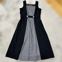 somari プリーツバイカラーロングワンピースノースリーブLソマリ