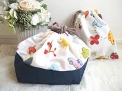 ハンドメイド　お弁当袋&コップ袋　車　ちょうちょ　POP