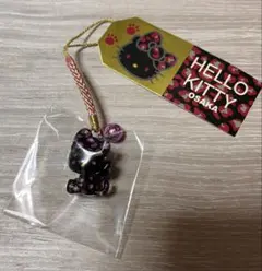 大阪限定 ギャルキティ黒 根付けストラップ ヒョウ柄