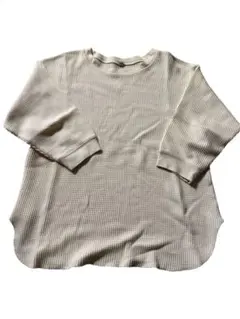 アイボリー リブ編み 五分袖ワッフル生地カットソー