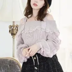 ニットセーター 長袖 紫