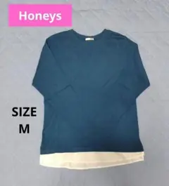 Honeys カットソー Tシャツ 青 レイヤード 長袖トップス M 重ね着のサムネイル