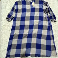 studio CLIP チェック　ロングワンピース 4L大きいサイズ　ブルー綿麻