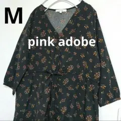 pink adobe ピンクアドベ 小花柄 Vネック ワンピース M 黒