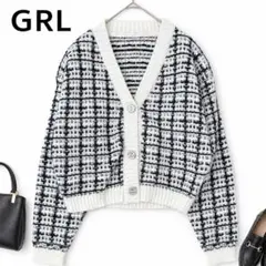 GRL グレイル ツイード風ニットカーディガン M チェック柄　ショート丈