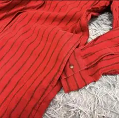 coen レッド ストライプ 長袖 シャツワンピース