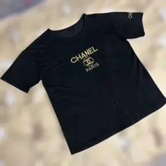 訳あり・CHANEL・刺繍デザイン・Tシャツ・カットソー・ブラック・L相当のサムネイル