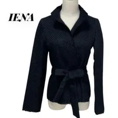 IENA イエナ スタンドカラージャケット 黒 ウール モヘヤ混 ベルト付き