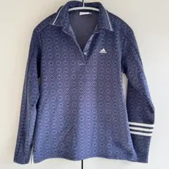 adidas アディダス 長袖ポロシャツ 総柄 ブルー系