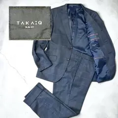 【美品】TAKAQ スーツ セットアップ AB5 ネイビー チェック スリム